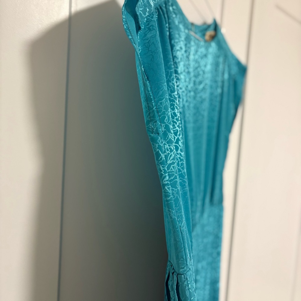 Vintage Pleated Teal Sleeveless Midi Dress Size Medium - Picture 4 of 10